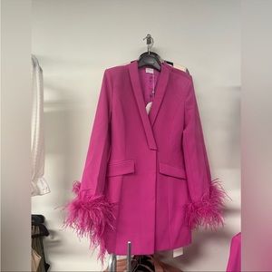 Miss circle Fuchsia Feather Trim Blazer Dress